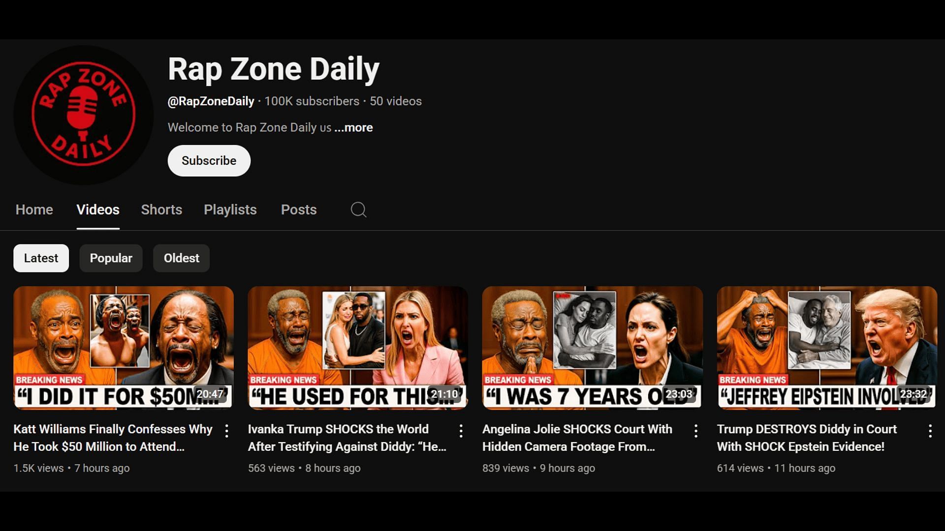 False narratives posted by Rap Zone Daily about Sean Combs' trial. (Image via Youtube/ Rap Zone Daily)